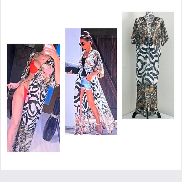 SOLD-Front Cinch-Waist Women's Chiffon Cover Up Long Duster Topper - Picture 9 of 11